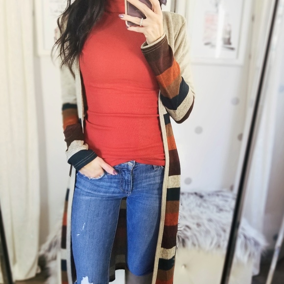 LAST1️⃣Long Multicolor Cardigan Pocket Cardigan - Picture 6 of 8